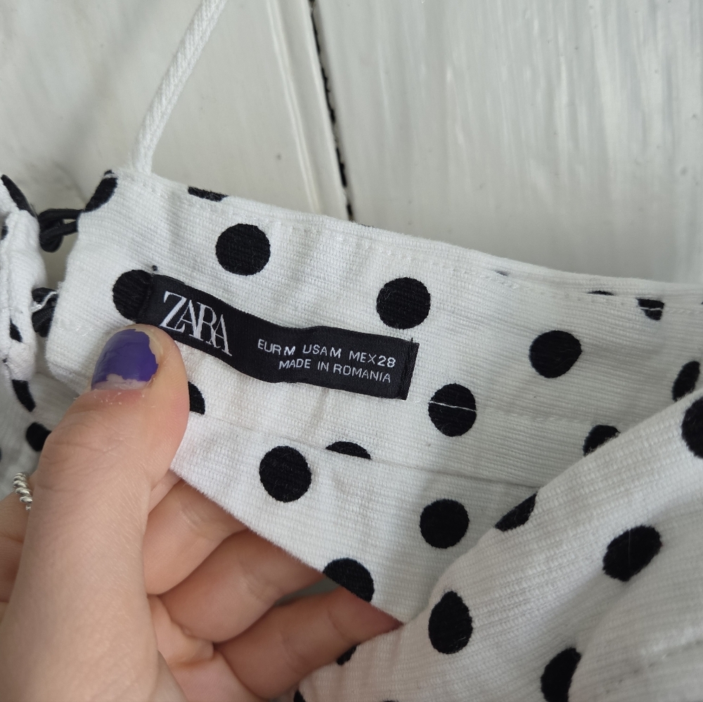 Zara Corduroy White Dress with Black Polka Dots - Picture 3 of 3